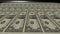 animation concept image showing a long sheet of US Dollar notes going through a print roller in its final phase of a