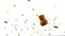 Animation of confetti falling over champagne cork falling on white background