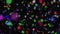 Animation of confetti and glowing multi coloured spots over black background