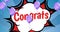 Animation of congrats text over balloons on blue background