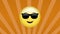 Animation of cool emoji icon in sunglasses on rotating orange stripes moving in seamless loop