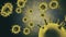 Animation of coronavirus covid-19 cells in yellow color and isolated on a black background under magnification in an