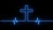 Animation of the cross of Jesus Christ illuminated with neon. Cross of Jesus and Electrocardiogram in animation. Religious