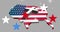 Animation of cross and stars over map with flag of united states of america