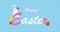 Animation of cute white bunny with colorful of easter eggs on light blue background. Happy easter concept