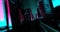 An animation of a cyberpunk city illuminated by neon lights.