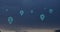 Animation of digital location icons flying over landscape