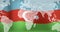 Animation of digital map moving over waving national flag of azerbaijan