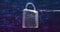 Animation of digital padlock on navy background with lights