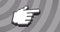 Animation of digital pixelated finger pointing right over rotating grey stripes moving seamless loop