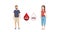 Animation of donate blood text with blood drops and man and woman on white background