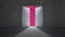 Animation of door revealing rotating pink stripes moving in seamless loop