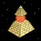 Animation drawing: symbol of  Egyptian pyramid with a separate vertex and burning ball inside.