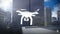Animation of a drone flying against cityscape view