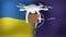 Animation of drone flying over flags of ukraine and nato