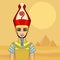Animation Egyptian Pharaohn the crown of united Egypt and military armor.