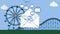 Animation of email envelope icons rising from envelope, over funfair