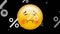 Animation of embarrassed emoji icon with percent on black background