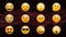 Animation of emojis icons over red moving wave