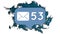 Animation of envelope icon with increasing number and white ring over scribbled blue map