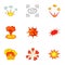 Animation explosion icons set, cartoon style