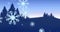 Animation of falling snowflakes over silhouetted trees and landscape at christmas time