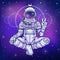 Animation figure of the astronaut sitting in Buddha pose. Meditation in space.