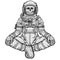 Animation figure of the astronaut skeleton sitting in Buddha pose.