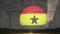 Animation of flag of ghana and football over stadium