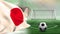 Animation of flag of japan and football over stadium