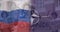 Animation of flag of russia and nato over biracial female protester