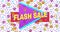 Animation of flash sale text in yellow letters over brightly coloured retro pattern