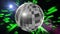Animation of flashing green lights and rotating mirror ball on black background