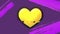 Animation of flickering yellow heart with pink paint smudges on purple background