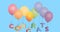 Animation of floating balloons and congrats text on blue background