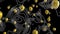 Animation of floating gold balloons and moving topographical chart on black