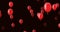 Animation flying red balloons on a dark background.