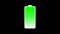 Animation footage video of gradient ribbon charging mobile phone battery status flat icon on black screen background