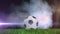 Animation of football on pitch with cloud of smoke