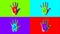 Animation of four human hands in bright colors