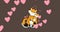 Animation of fox mother and child over brown background with hearts