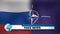 Animation of globe and fake news over flag of russia and nato