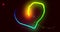 Animation of glowing colourful light trail heart shape on black background