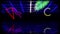 Animation of glowing retro neon palm leaf and multicolored geometric shapes