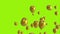 Animation of gold balloons rising, with gold confetti falling on green background