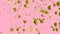Animation of gold balloons rising, with gold confetti falling on pink background
