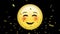 Animation of gold falling over smiling emoji on black background