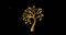 Animation of gold tree over white stars moving on black background