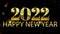 Animation golden text Happy New Year 2022 with golden ribbons.