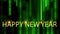 Animation golden text Happy New Year with green sparkle.